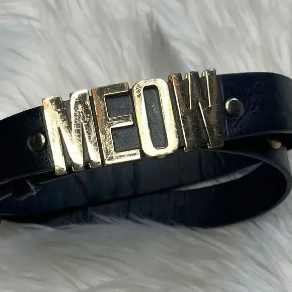 Deena & Ozzy MEOW Fashion Belt Black and Gold Small