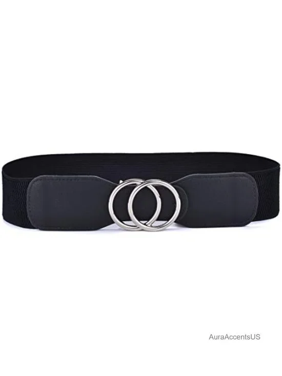 Elastic Stretch Wide Waist Belt with Double Rings Buckle