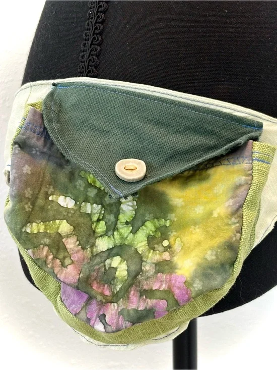 Canvas Belt bag with O-Ring Closure in Lime and Cream
