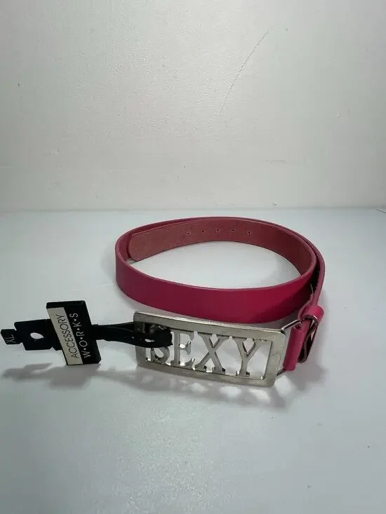 Sexy Logo Metal Belt Buckle Hot Pink Leather Belt New Vintage Sz XL Y2K
