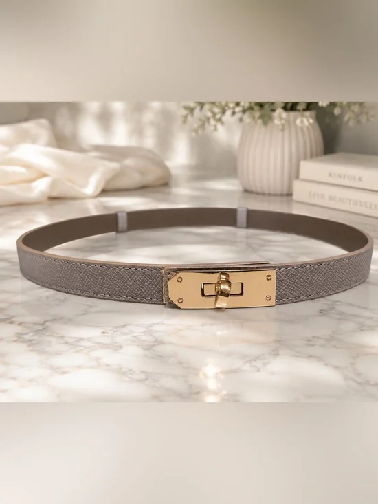 Accessory Concierge Lock Belt Gray Gold Turn Lock M/L Faux Leather New
