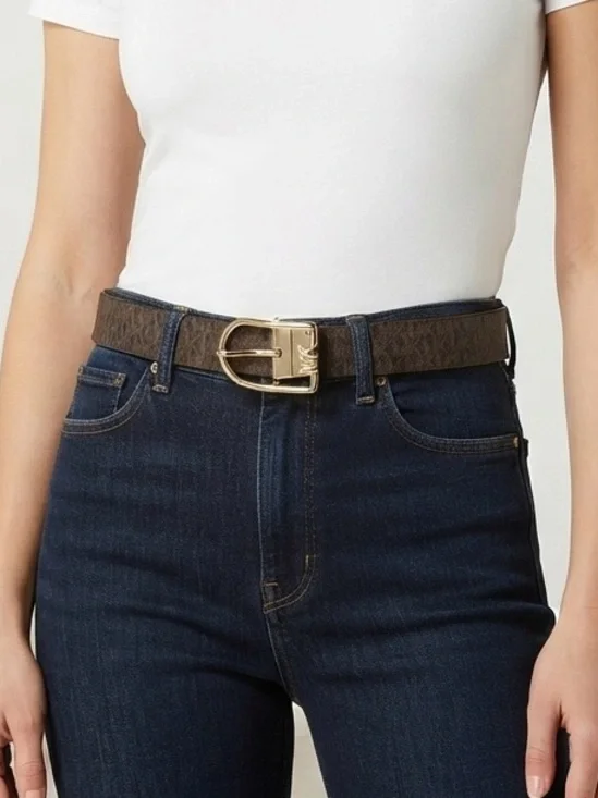 Michael Kors Monogram Reversible Belt, Brown, Size XL