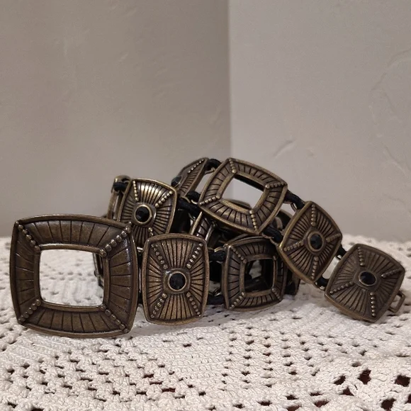 Bronze Metal Stretch Belt Boho Black Stone 37.5
