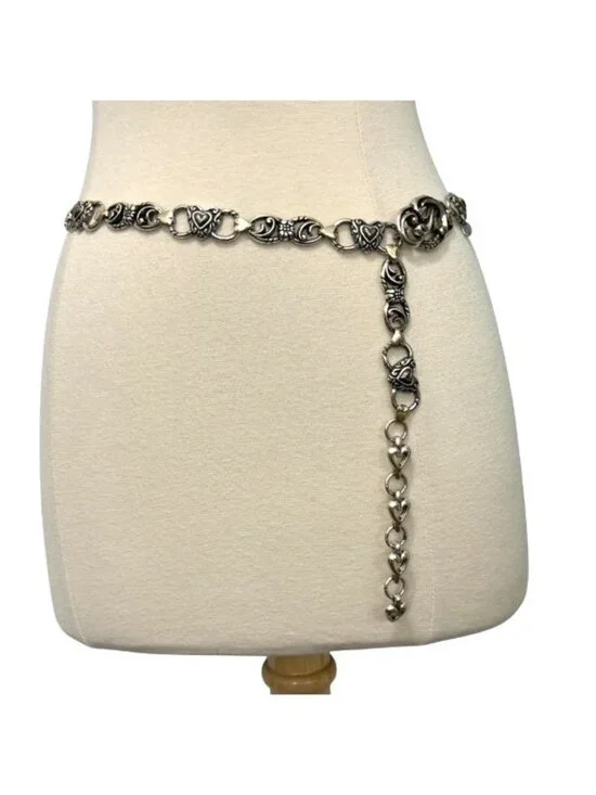 Vintage Brighton Metal Chain Adjustable Belt Hearts & Floral Scroll Size M 35