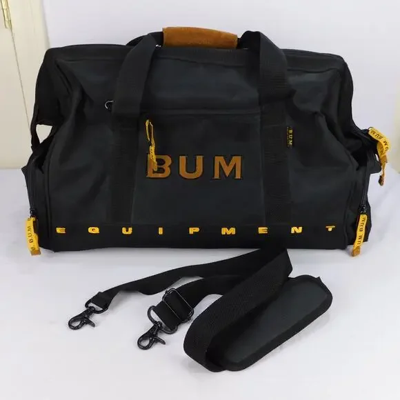 Vintage 90s B.U.M. Equipment Black Duffel Gym Travel Bag Shoulder Strap Black