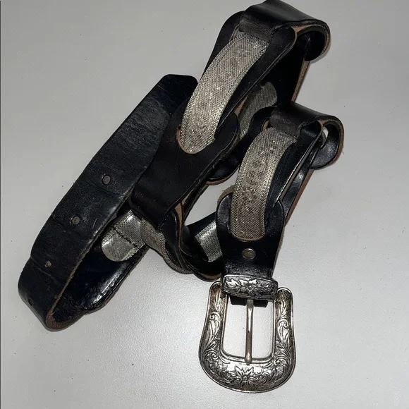 Source Unknown Black Belt with Ornate Silver Buckle