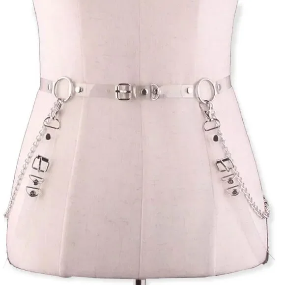 Body Harness Straps Clear Adjustable Waist Belt Silver Pants Chains NWT