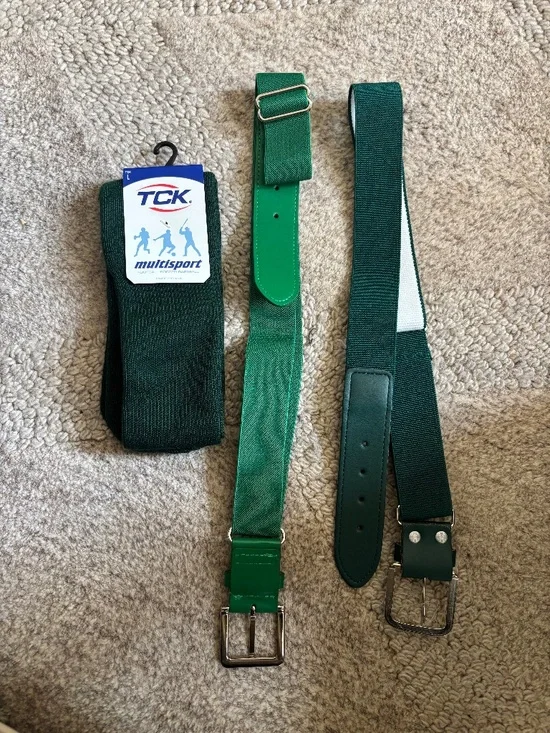 Women's softball socks and belts.