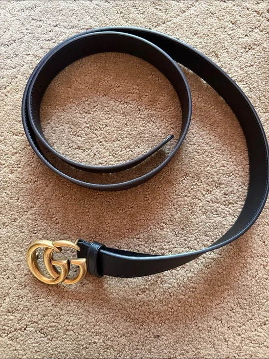 Gucci Black Leather Belt with Gold Double G Buckle