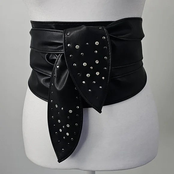Black Rhinestone Wrap Obi Belt - Women Accessories