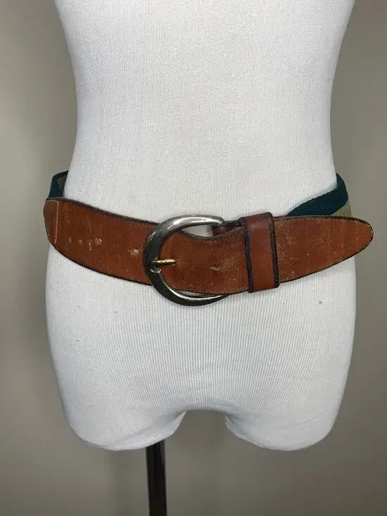 Green Tan Twill Leather Belt 1.75