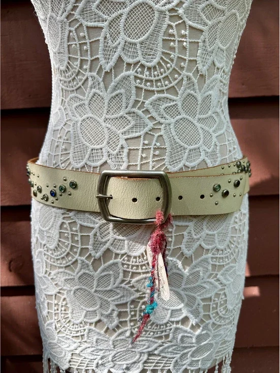Nyovee Studded Leather Belt Cream NWT