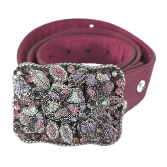 PARW Buckles Yoakum Texas Rhinestone Glam Flower Pink & Purple Belt Buckle