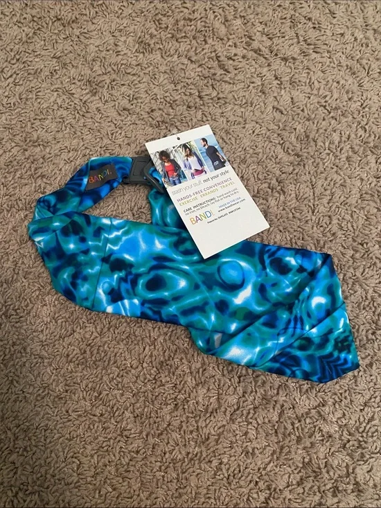 Blue Swirl Stretch waistband exercise travel pocketed belt