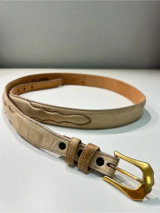 Justin Belt Size 40 Beige Top Grain Cowhide Vintage Made USA Western