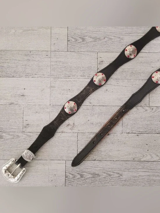 Women’s Nocona Western Black Leather Rodeo Concho Cowgirl Western Belt Size 30