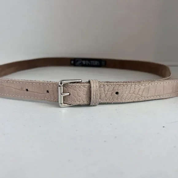 JJ Winters Women's Abby Croco Skinny Belt Stone Hornback Leather Size M