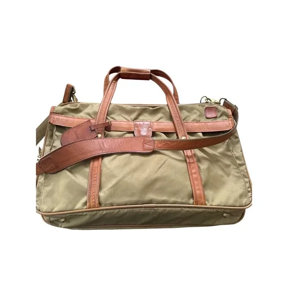 Hartmann Luggage Carry On/Computer/Briefcase Tan Nylon W/ Leather Handles Travel