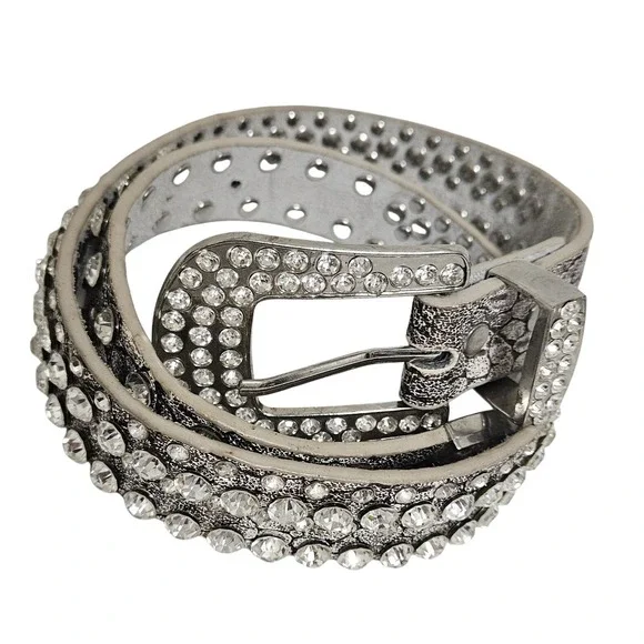 Beltiscool Animal Print Silver Skinny Rhinestone‎ Belt Size 26
