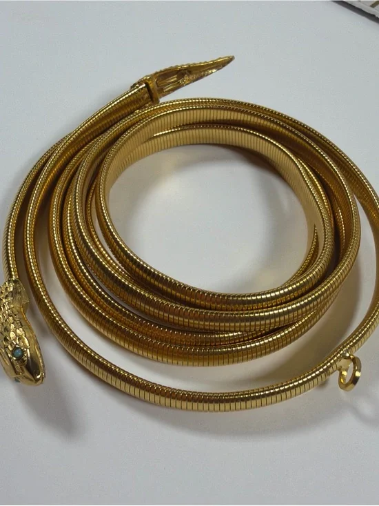Vintage 60’s/70’s structural gold Snake Coil Belt Necklace Women Jewelry 60”Rare