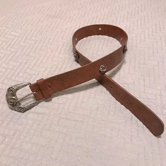Leather Tack Belt with Silver Flowers and Embossed Leather