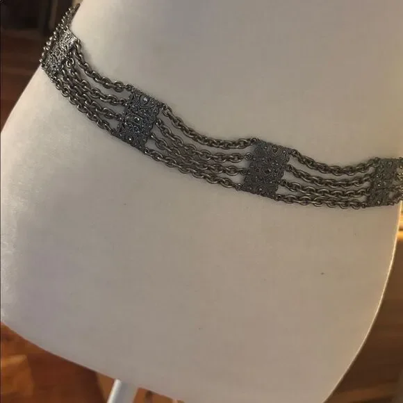 Gunmetal Silver Chain Belt with Rhinestones