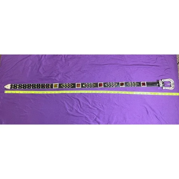 Western Bling Belt Large Square Crystals Womens Missing 1 Small Crystal 46