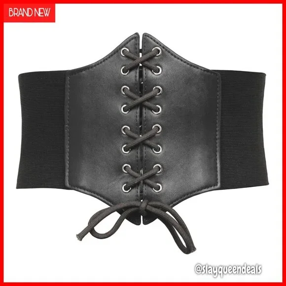 Vintage Lace-Up Corset Belt Elastic Waist Cinch for Costumes & Daily Wear