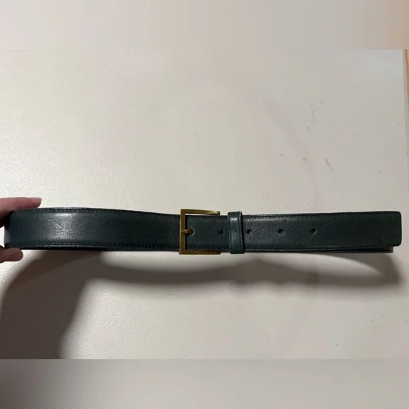 VTG Women’s Dark Green Glove Leather Belt Solid Brass Buckle Size 34 Classic