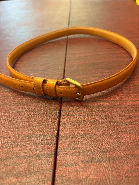 Slim Tan Leather Belt with Gold Buckle