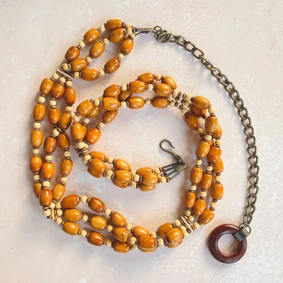 Vintage Boho Hippie Festival Vibes Wooden Beaded Chain Belt