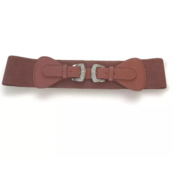 Cognac Stretch Waist Belt Sz Med Lg Double Gold Buckle Southwestern Boho Fairy