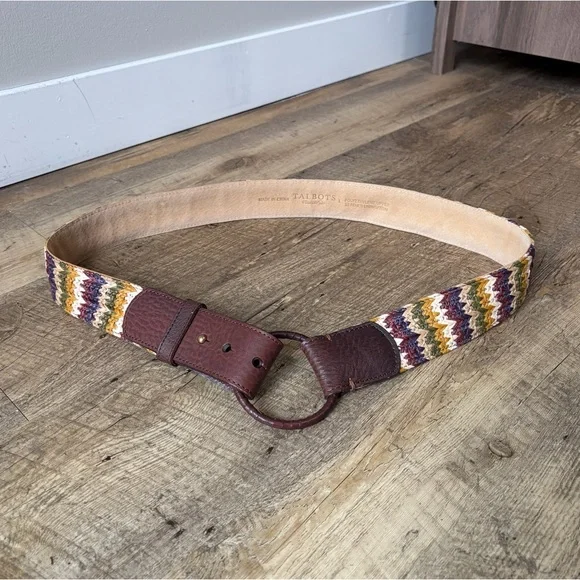 Talbots Colorful Woven Leather Ring Belt Bohemian Festival Elevated Basics