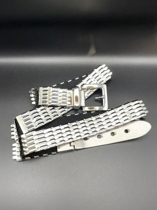 Vintage Silver Metallic Fish Scale Women's Stretch Belt 32