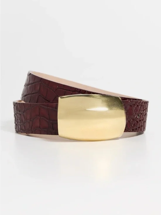 L'AGENCE Milou Croc-Embossed Belt - Burgundy Croc Embossed