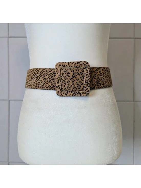 Vintage leopard print genuine suede wide belt