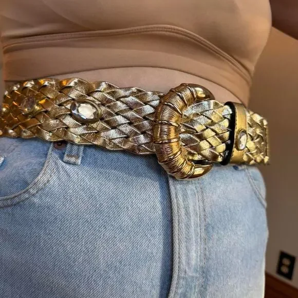 Gold braided belt with rhinestones
