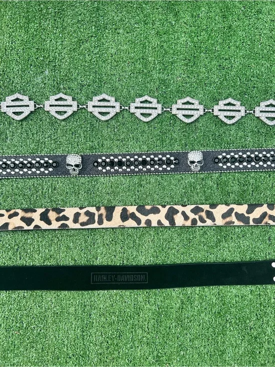 Rare Vintage Harley-Davidson Leopard Print & Rhinestone Belt Set - Black, Tan