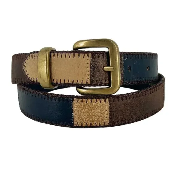 90s Patchwork Belt Brown Tan Black 1990s Vintage