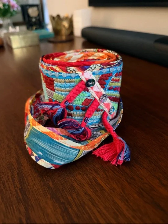 Johnny Was Colorful Boho Embroidered Obi Belt with Tassels