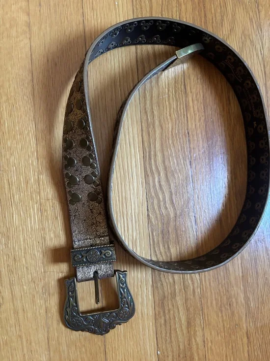 Embellished Metallic Brown Floral Buckle Belt