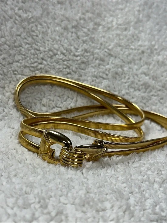 Vintage Stretch Gold-tone Double Snake Chain Belt, Metal Hook & Eye Closure EUC!