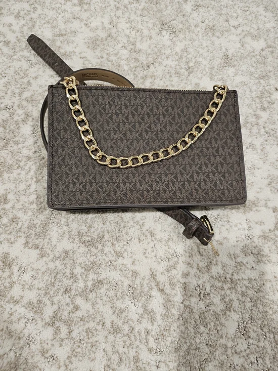 Michael Kors Brown MK Logo Belt Baf with Gold Chain