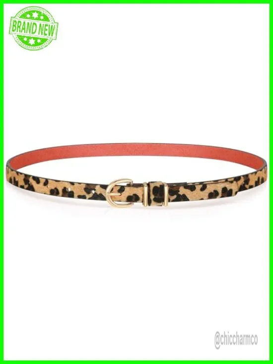 Faux Leather Skinny Belt with Gold Buckle for Women