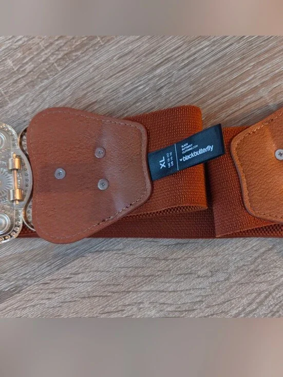 Women's Country Western Decorative Elastic Belt with Silver Toned Buckle XL