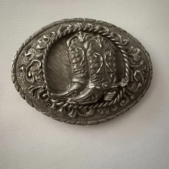 Vintage Solid Pewter Western Belt Buckle Cowboy Cowgirl‎ Boots USA 4