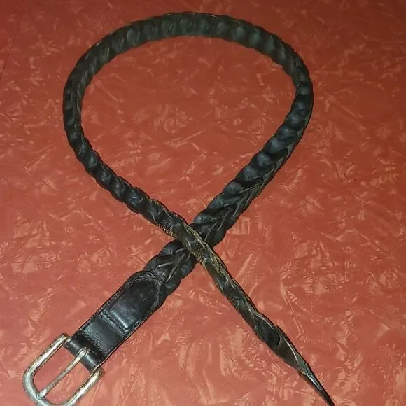Vintage Brighton Black Leather Woven Belt 36