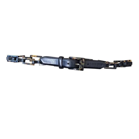 Vintage Black‎ Leather Tortoise Link Belt