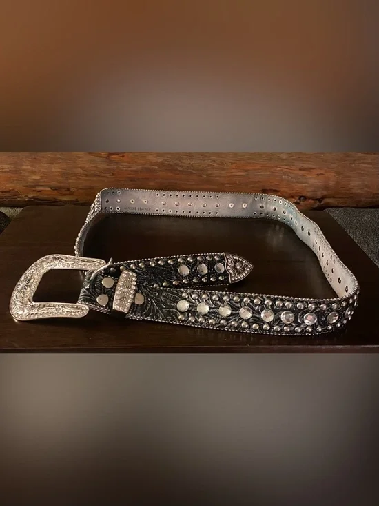 Blazin Roxx Y2K Rhinestone Studded Belt Bling Buckle Western Leather Cowgirl
