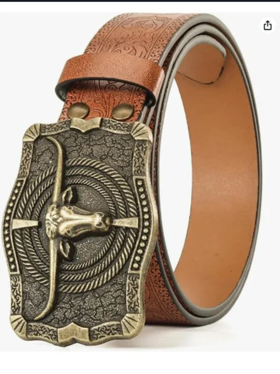 Western Cowboy Belt for Men – Big Longhorn Bull Buckle